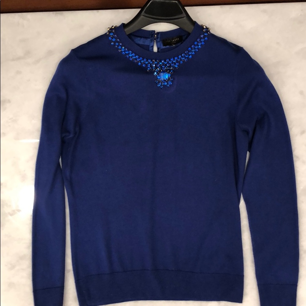 Ted Baker Royal Blue sweater + rhinestone collar, Ted Baker Size 3